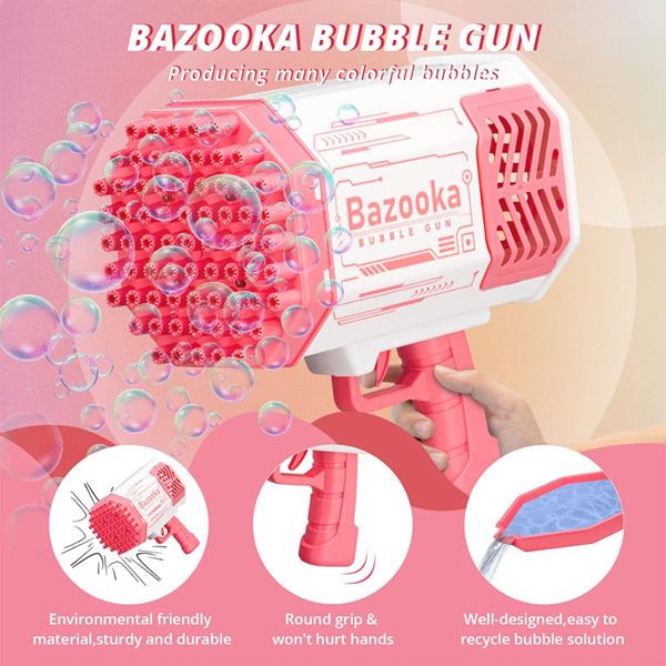 Pistolet do baniek z 69 otworami i kolorowymi światłami LED | BUBBLEPUFF