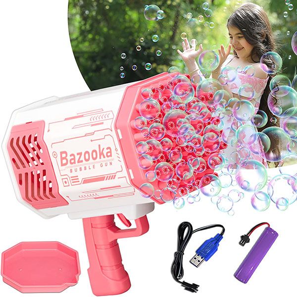 Pistolet do baniek z 69 otworami i kolorowymi światłami LED | BUBBLEPUFF
