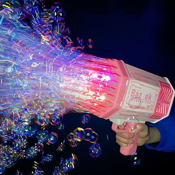 Pistolet do baniek z 69 otworami i kolorowymi światłami LED | BUBBLEPUFF