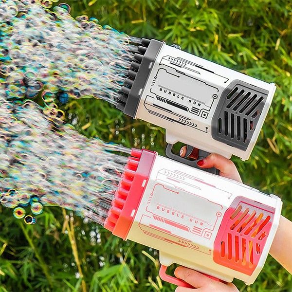 Pistolet do baniek z 69 otworami i kolorowymi światłami LED | BUBBLEPUFF