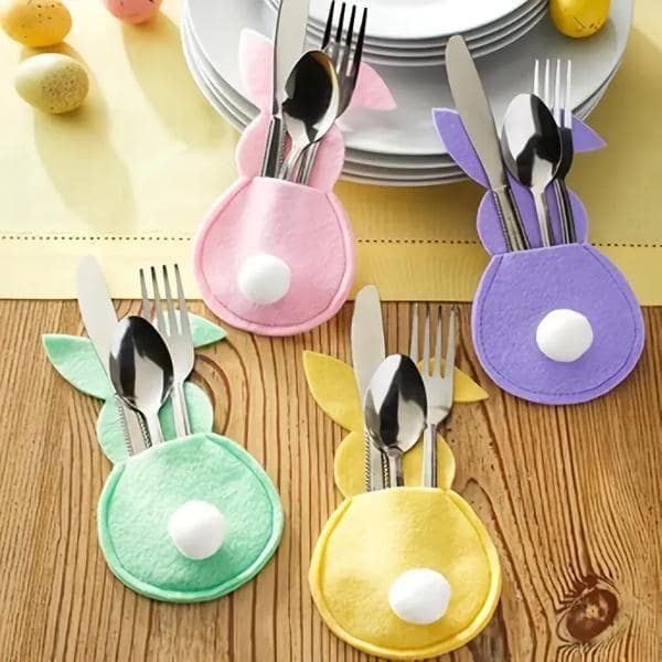 Filcowy uchwyt na sztućce w kształcie króliczka (4szt) | BUNNYCUTLERY